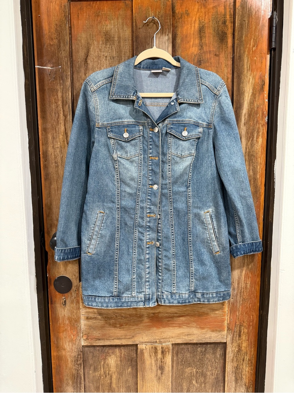 Chico's Medium Blue Denim Longline Jacket